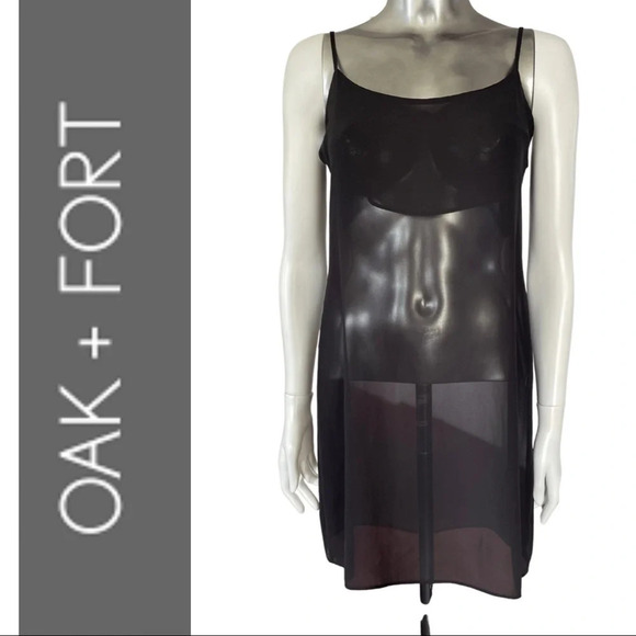 Oak + Fort  Sheer Slip Dress Black Spaghetti Strap Black Slip Small - Picture 2 of 6